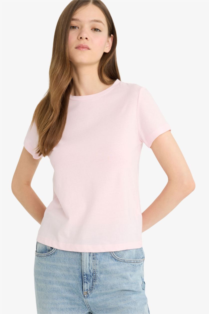 Woman Light Pink تيشيرت نص ردن قصة عادية