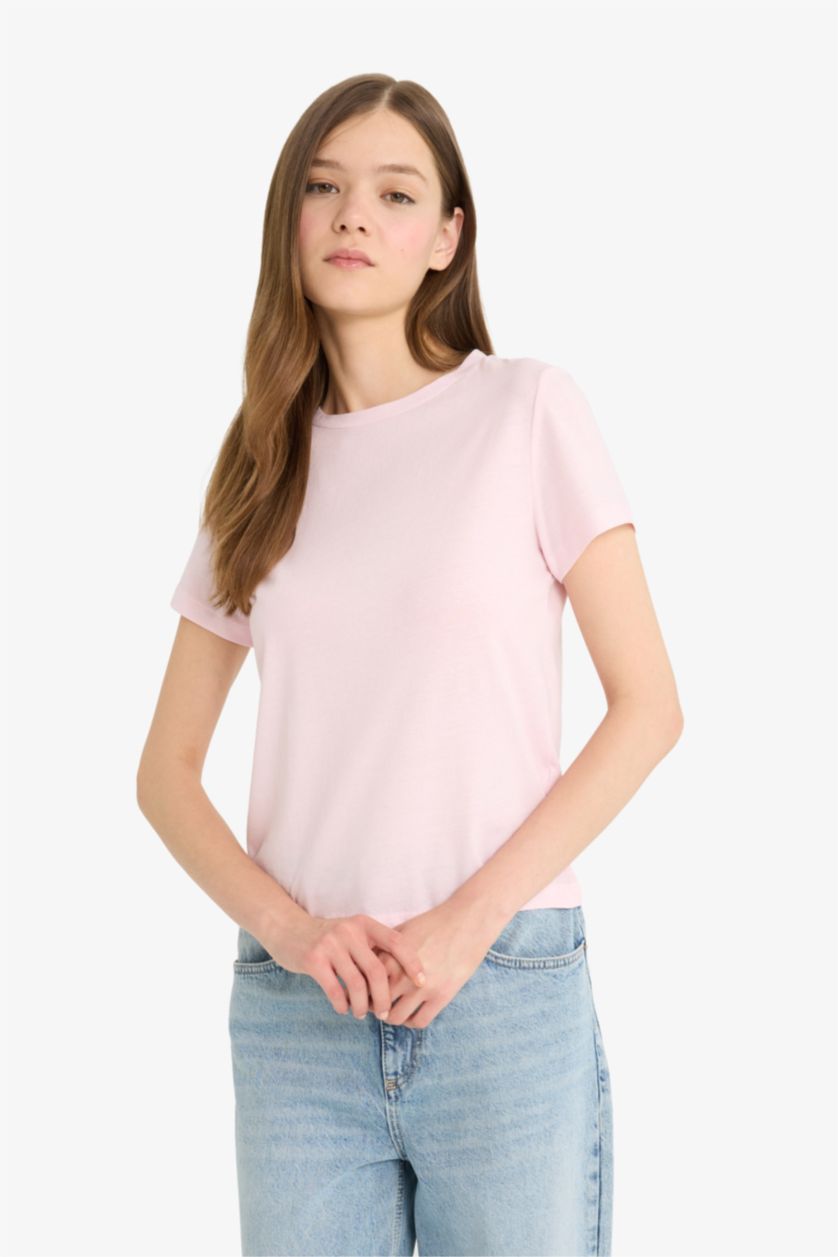 Woman Light Pink تيشيرت نص ردن قصة عادية