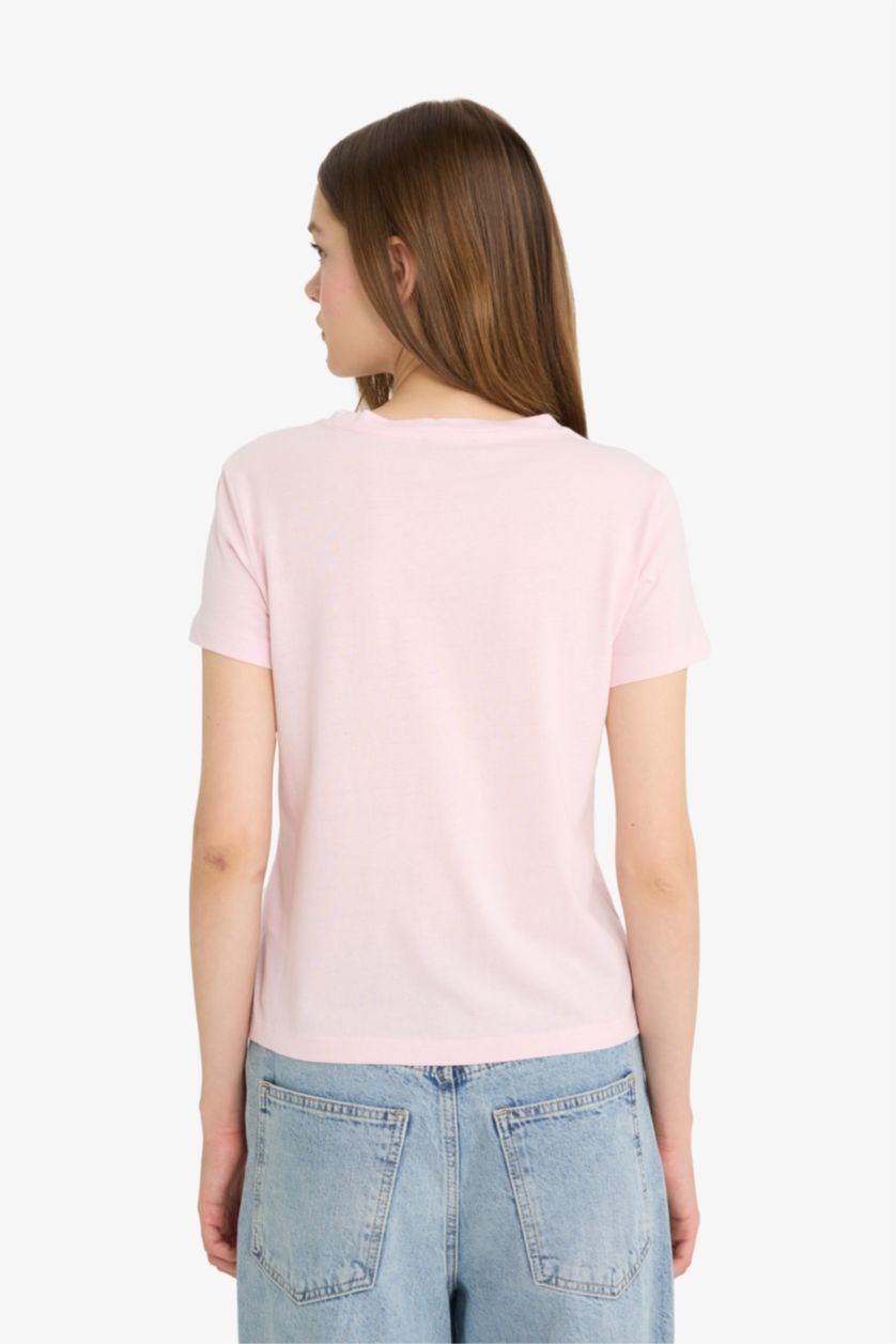 Woman Light Pink تيشيرت نص ردن قصة عادية