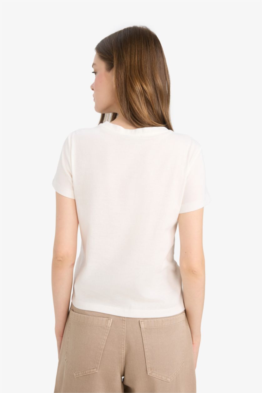 WOMAN White Regular Fit Crew Neck Basic Short Sleeve T-Shirt