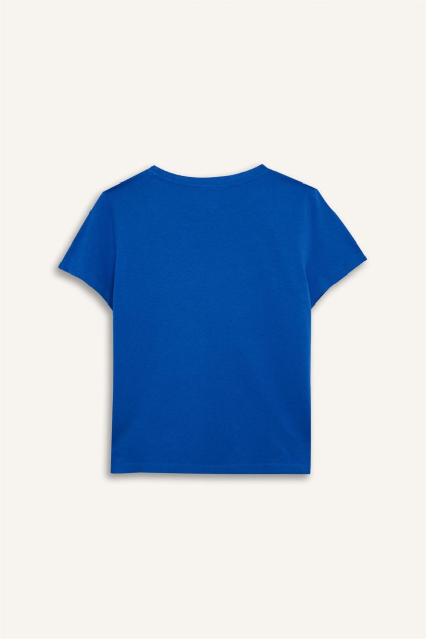 WOMAN Blue Regular Fit Crew Neck Basic Short Sleeve T-Shirt