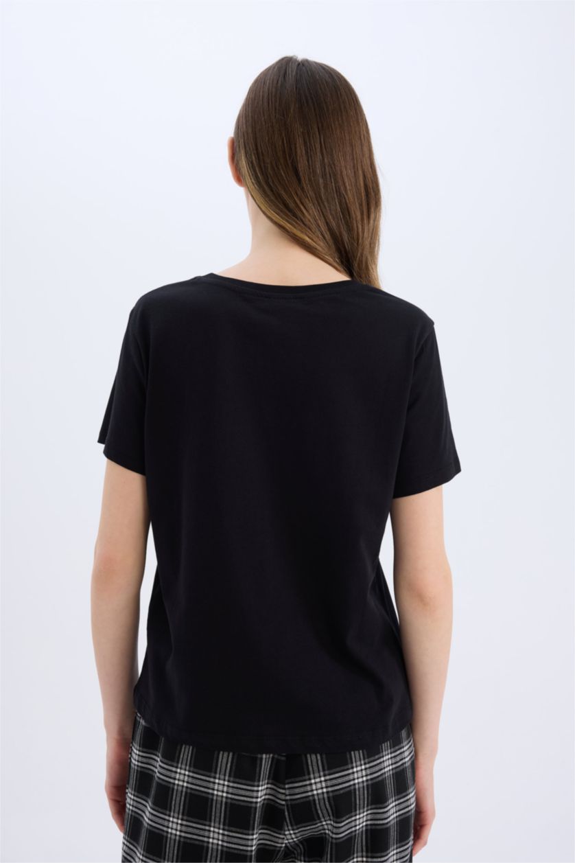 WOMAN Black Regular Fit Crew Neck Basic Black T-Shirt