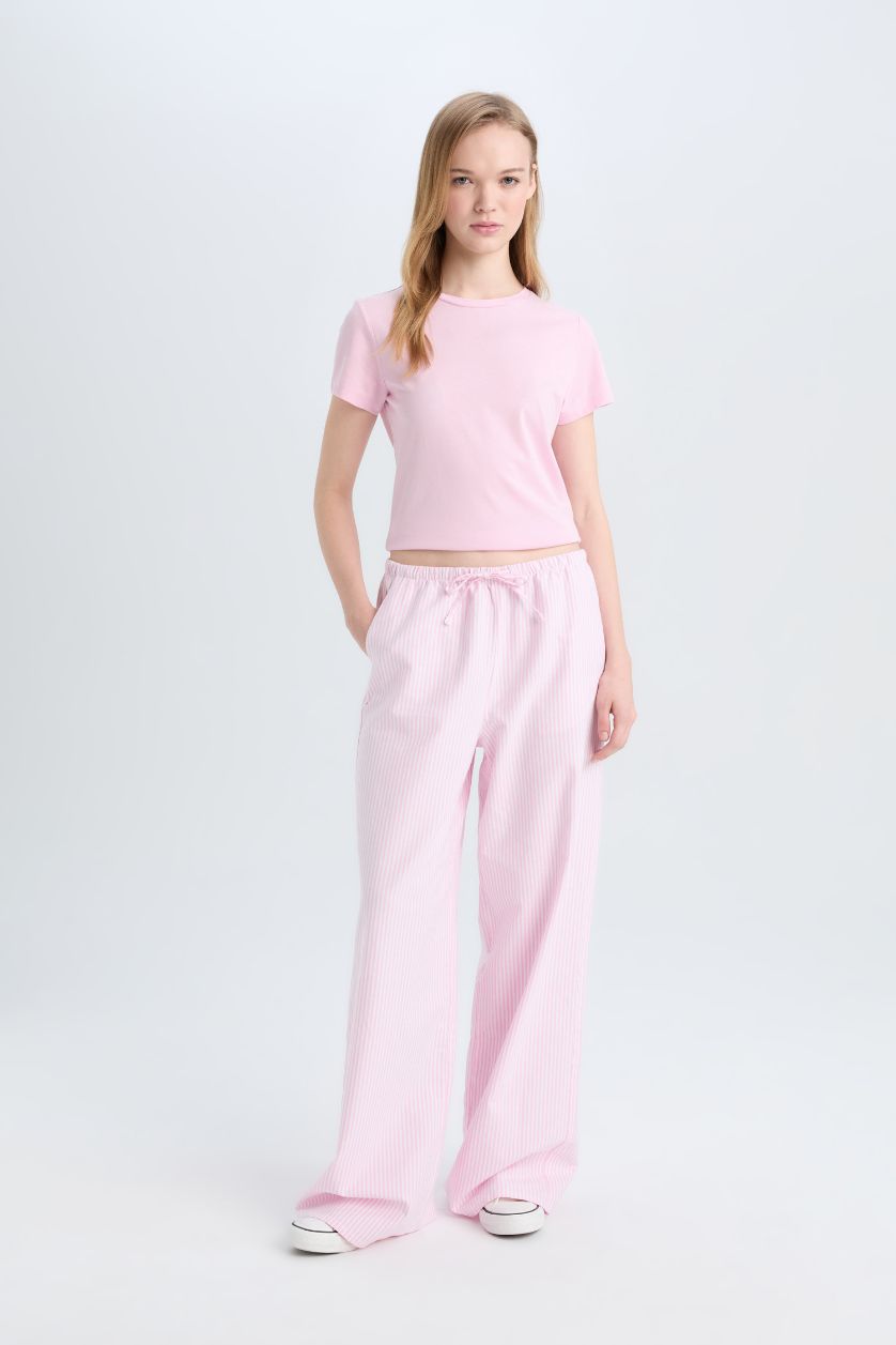 Kadın Pembe Regular Fit Bisiklet Yaka Basic Düz Kısa Kollu Pembe Tişört