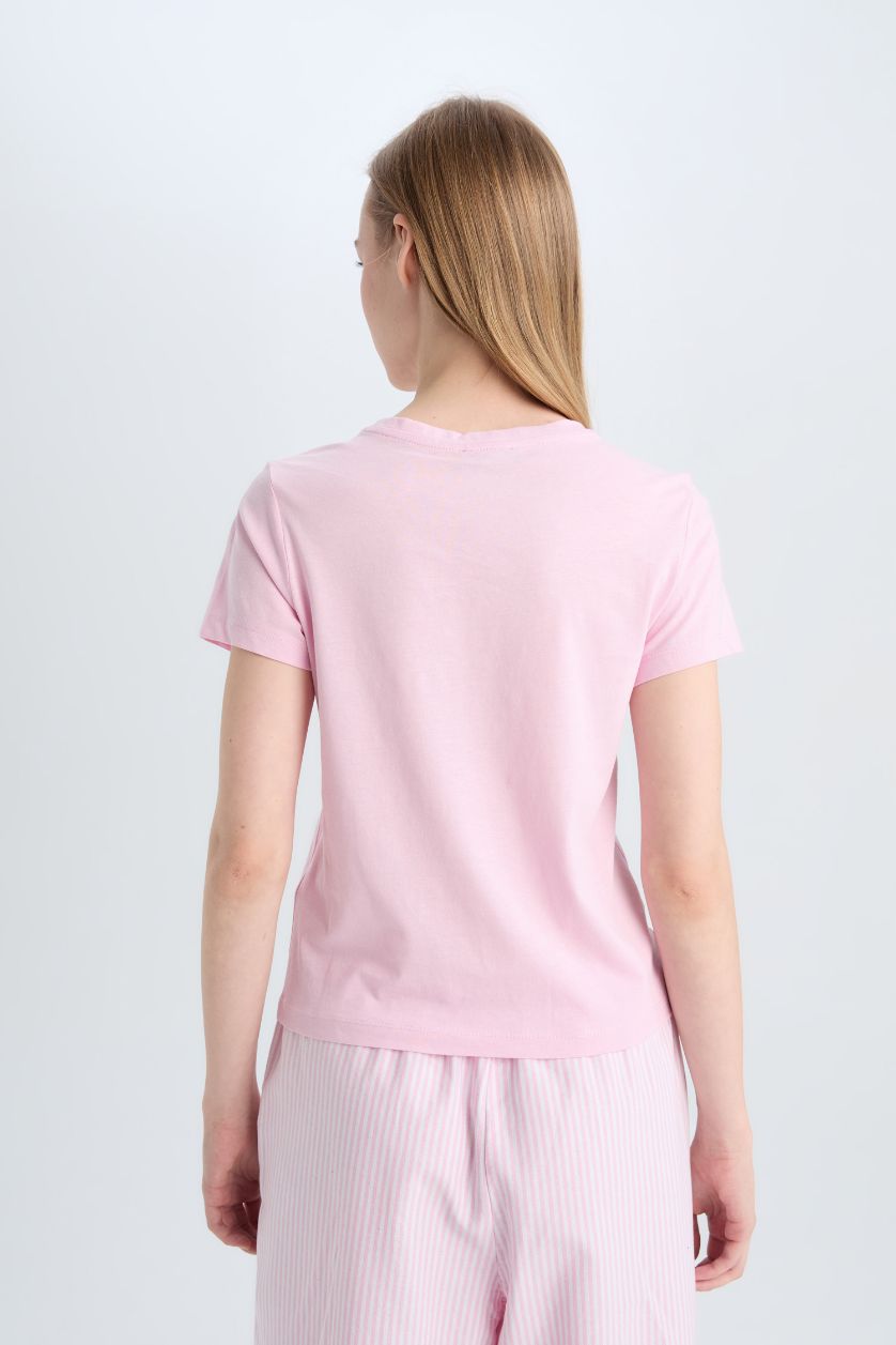 Kadın Pembe Regular Fit Bisiklet Yaka Basic Düz Kısa Kollu Pembe Tişört