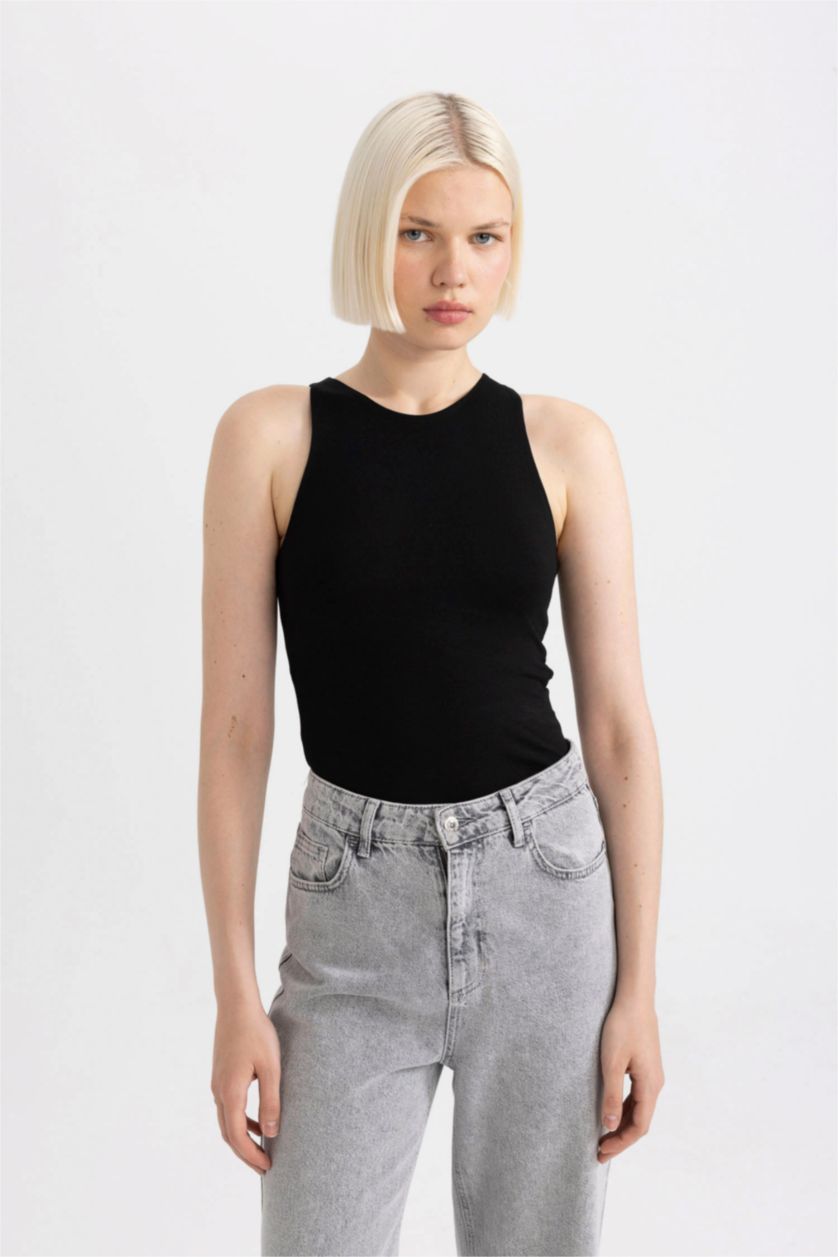 نساء أسود أندر شيرت اسود سليم فيت بدون كم