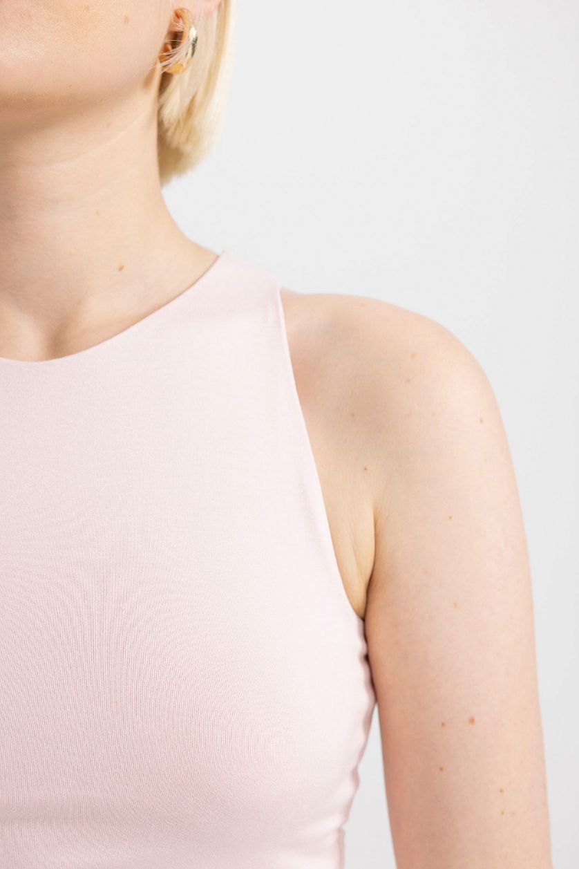 FEMME Rose Clair Débardeur à Coupe Slim et col Halter