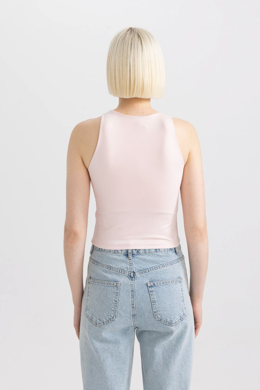 FEMME Rose Clair Débardeur à Coupe Slim et col Halter