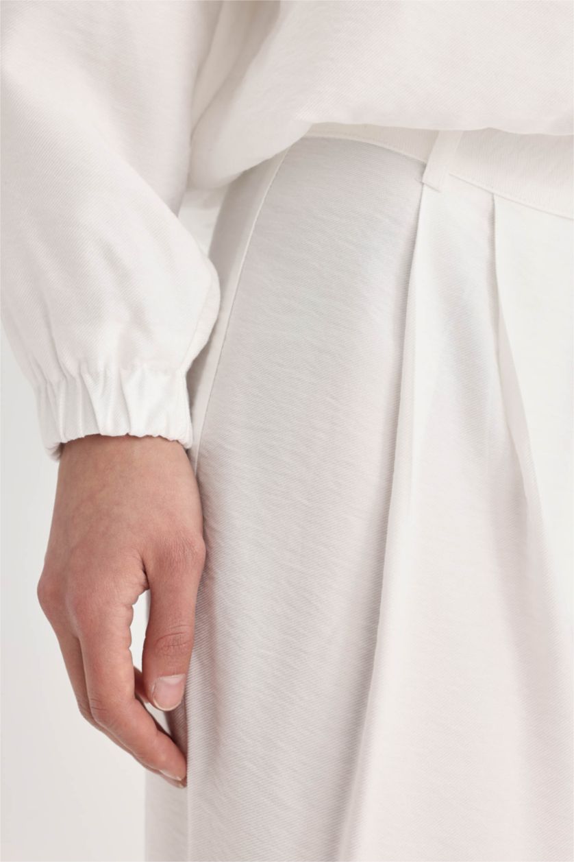 Kadın Ekru Wide Leg Geniş Bol Paça Cepli Basic Düz Klasik Beyaz Pantolon