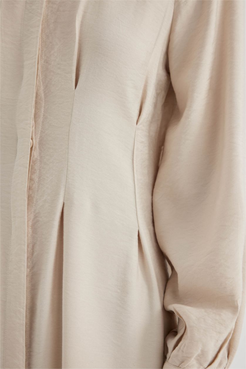 FEMME Beige Robe Longue Col Chemise à Manches Longues