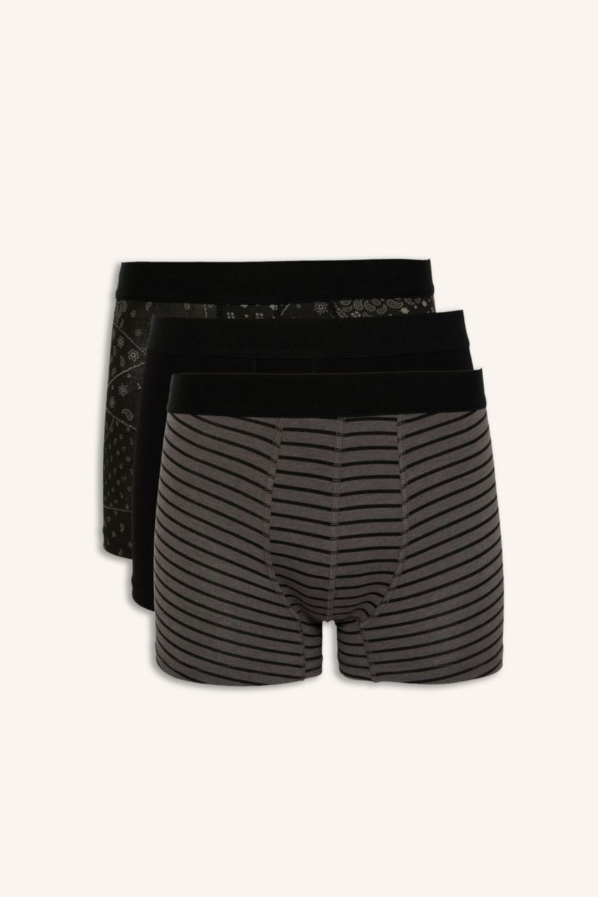Erkek Siyah Regular Fit Desenli 3'lü Boxer
