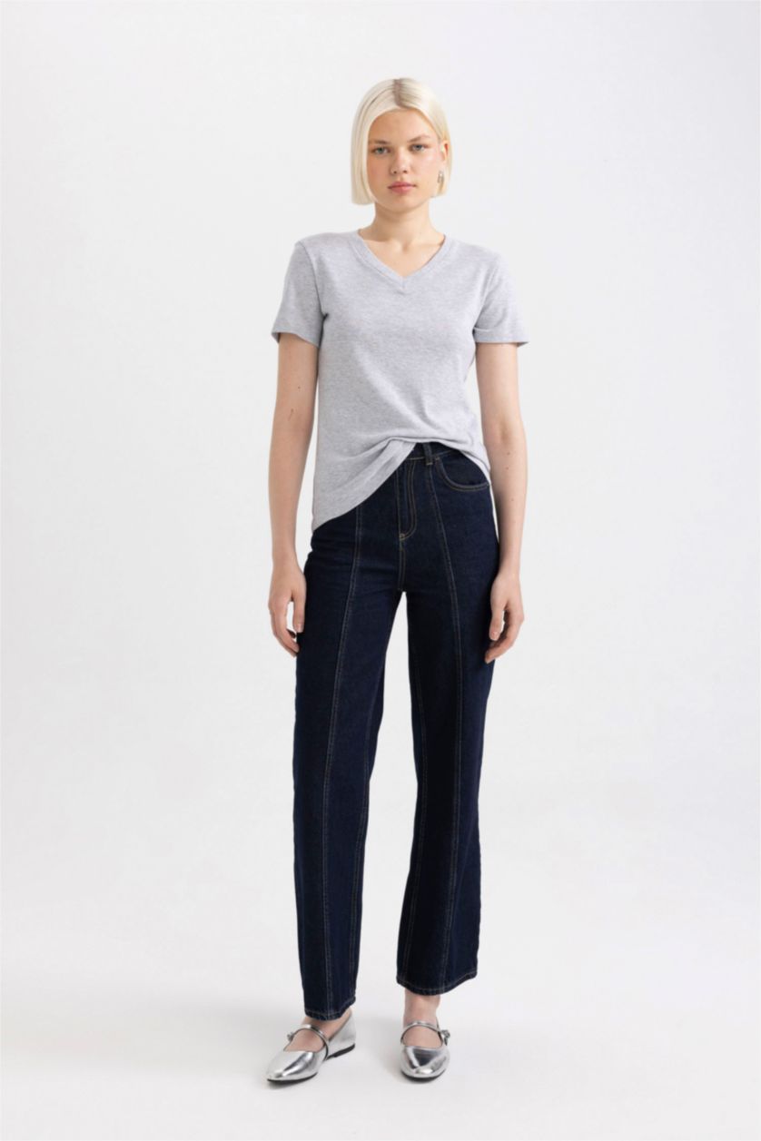 WOMAN Grey Melange Slim Fit Ribana Short Sleeve T-Shirt