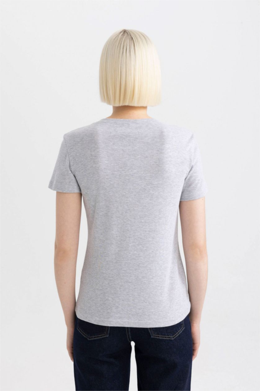 WOMAN Grey Melange Slim Fit Ribana Short Sleeve T-Shirt