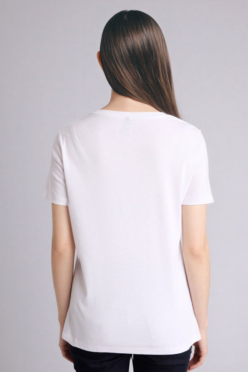 WOMAN White Slim Fit V-Neck Basic Ribbed T-Shirt