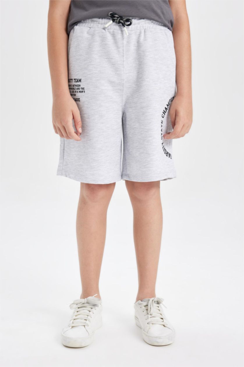 BOYS & TEENS Grey Melange Boy Oversize Printed Shorts
