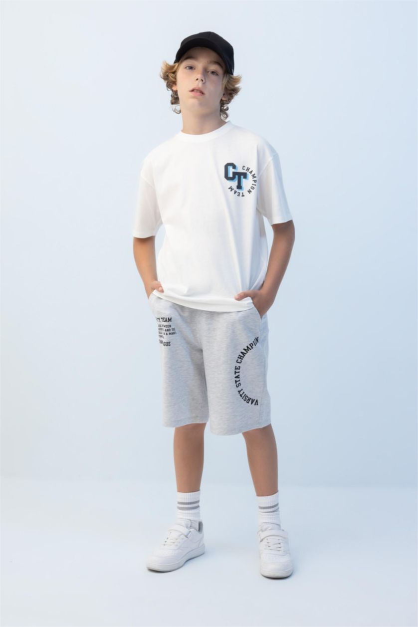 BOYS & TEENS Grey Melange Boy Oversize Printed Shorts