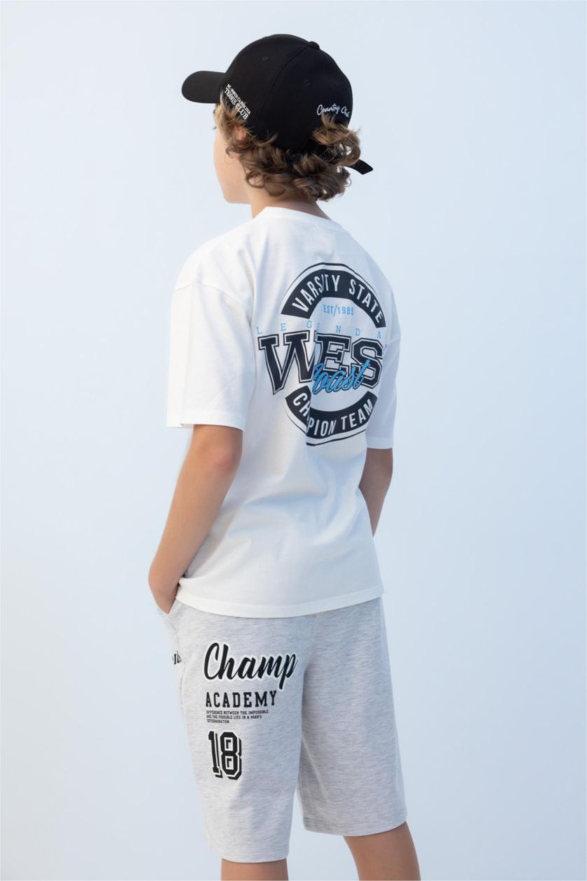 BOYS & TEENS Grey Melange Boy Oversize Printed Shorts