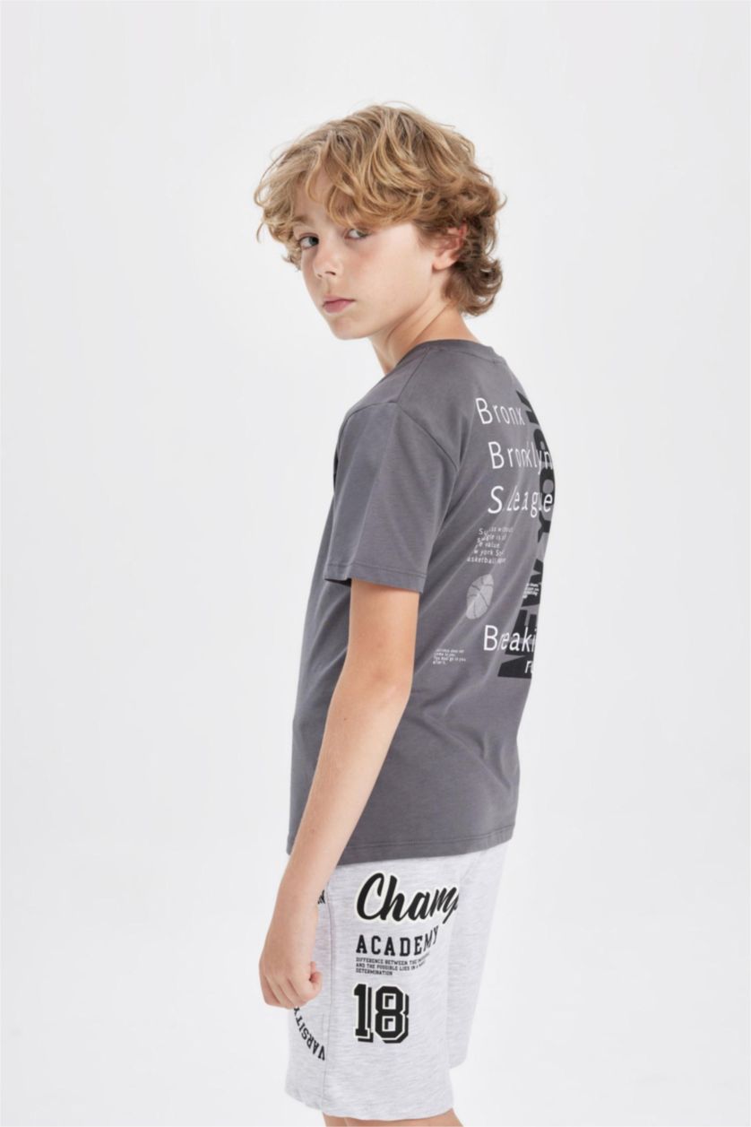 BOYS & TEENS Grey Melange Boy Oversize Printed Shorts
