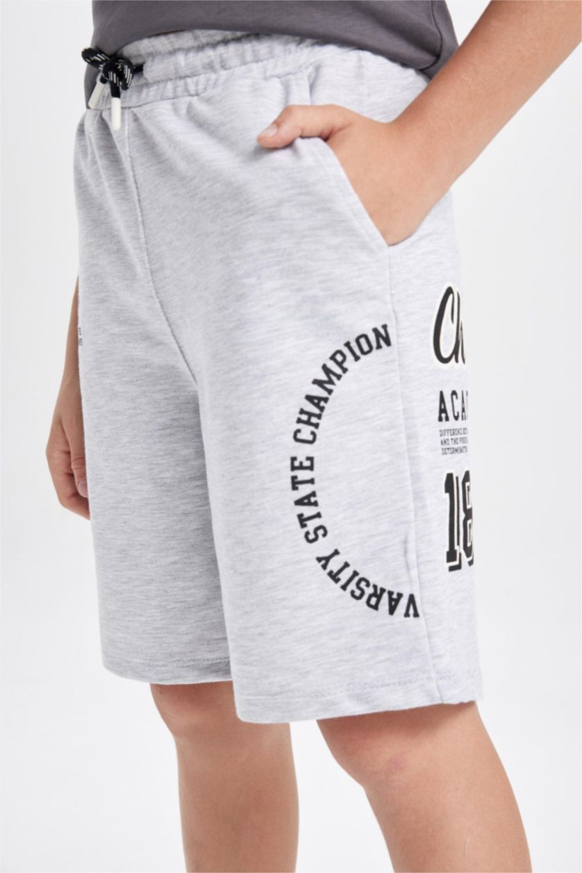 BOYS & TEENS Grey Melange Boy Oversize Printed Shorts
