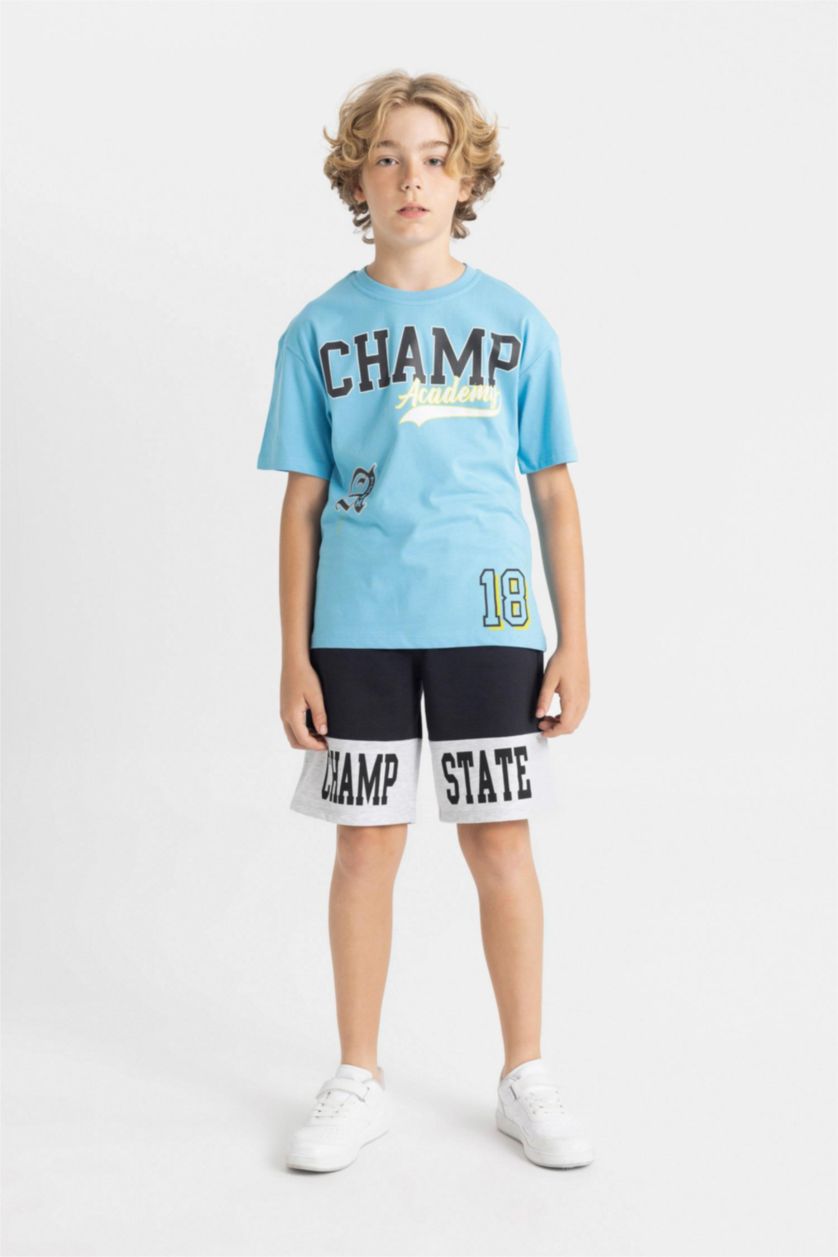 أولاد أزرق فاتح تيشيرت نص ردن ولادي اوفر سايز بياخة مستديرة