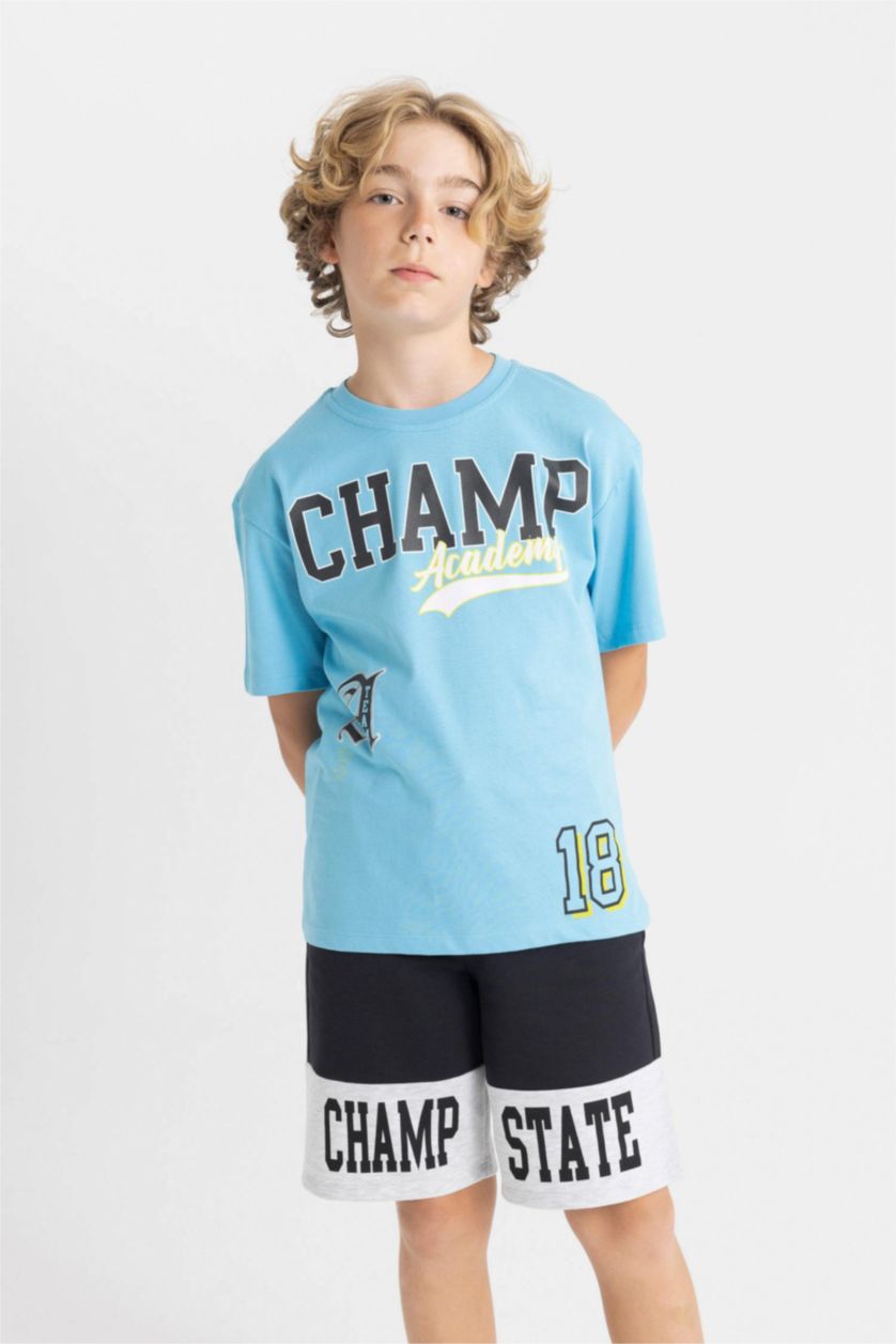 أولاد أزرق فاتح تيشيرت نص ردن ولادي اوفر سايز بياخة مستديرة