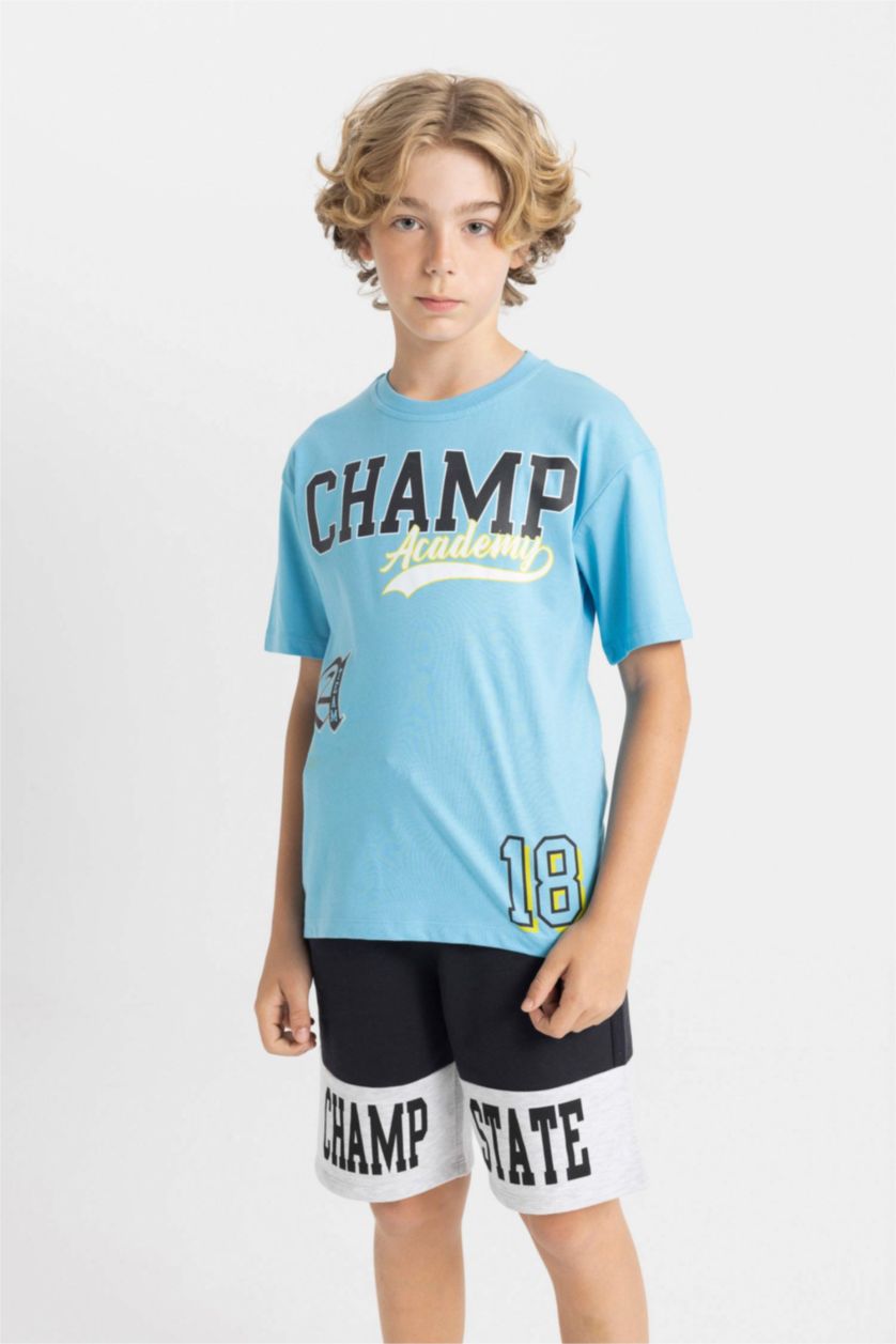 أولاد أزرق فاتح تيشيرت نص ردن ولادي اوفر سايز بياخة مستديرة