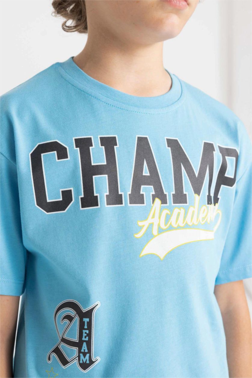 أولاد أزرق فاتح تيشيرت نص ردن ولادي اوفر سايز بياخة مستديرة