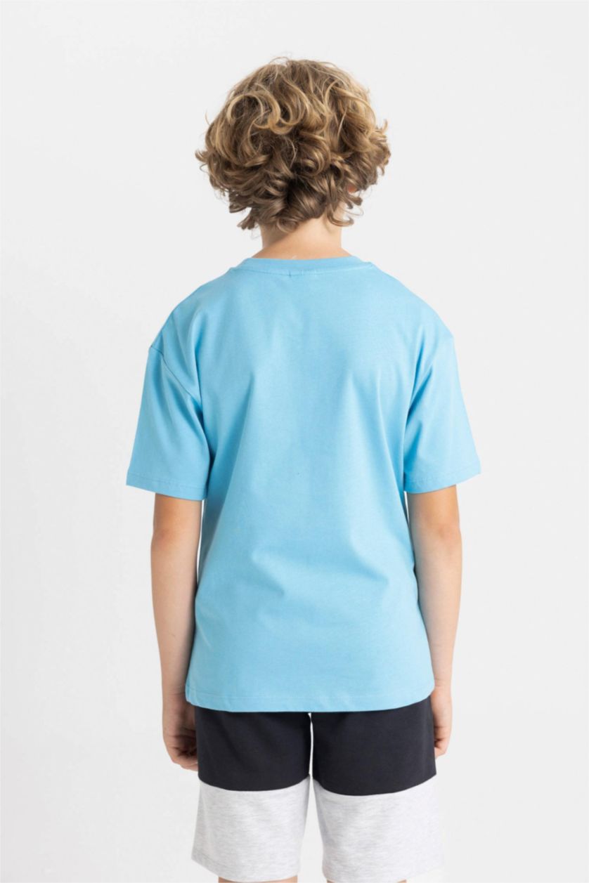 أولاد أزرق فاتح تيشيرت نص ردن ولادي اوفر سايز بياخة مستديرة