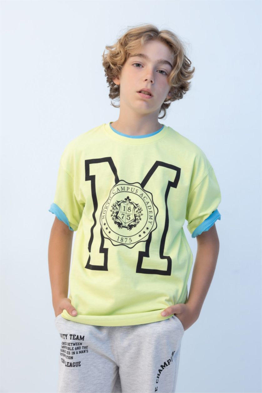 Boys & Teens Light Green Boy Oversize Crew Neck Printed T-Shirt