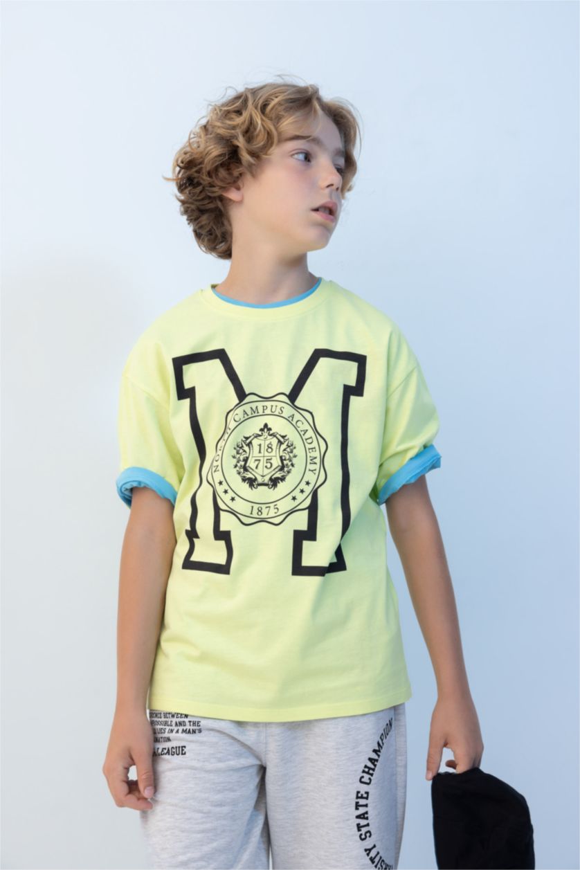 Boys & Teens Light Green Boy Oversize Crew Neck Printed T-Shirt