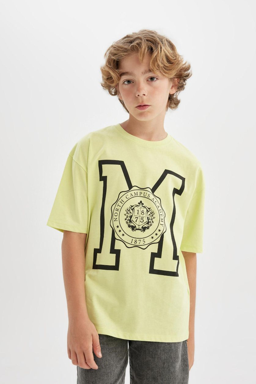 Boys & Teens Light Green Boy Oversize Crew Neck Printed T-Shirt