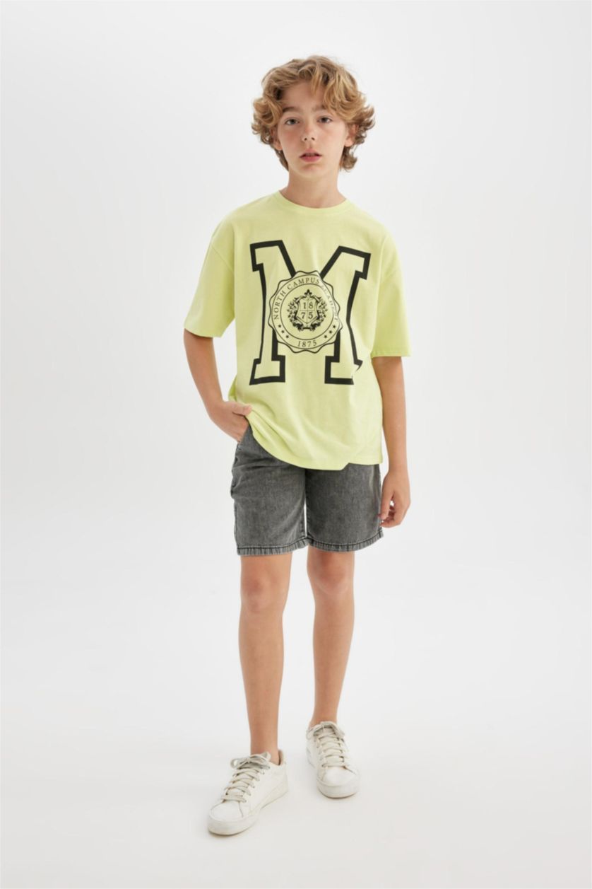 Boys & Teens Light Green Boy Oversize Crew Neck Printed T-Shirt
