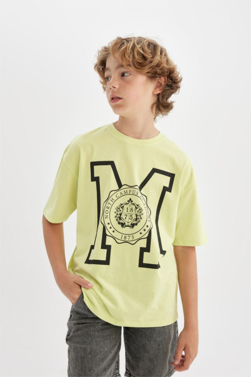 Boys & Teens Light Green Boy Oversize Crew Neck Printed T-Shirt