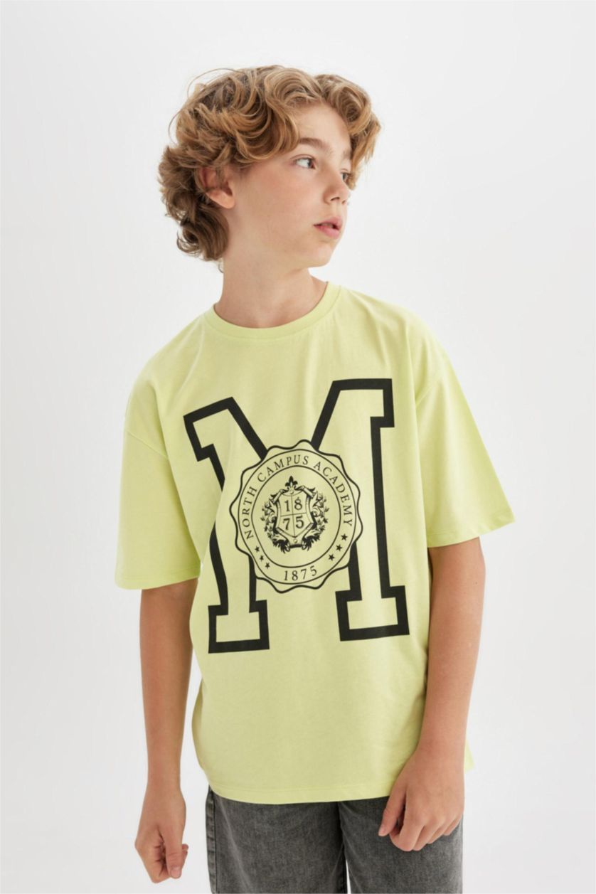 Boys & Teens Light Green Boy Oversize Crew Neck Printed T-Shirt