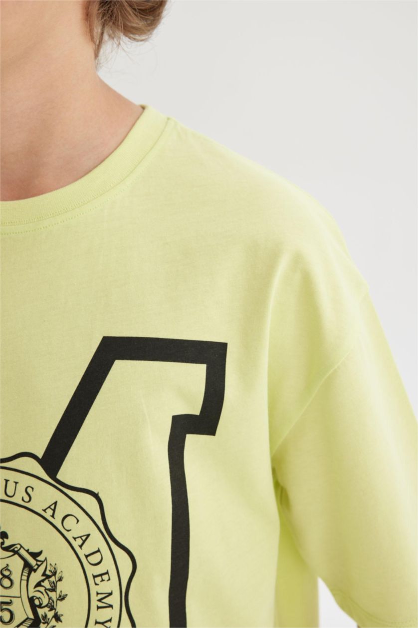Boys & Teens Light Green Boy Oversize Crew Neck Printed T-Shirt