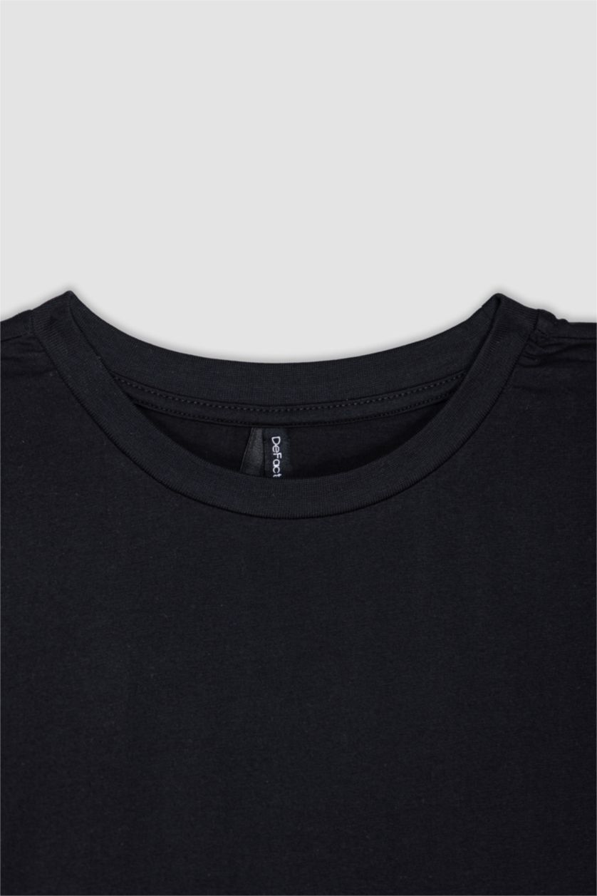 FEMME Noir T-Shirt À Manches Courtes Coupe Régulière Col Ras Du Cou