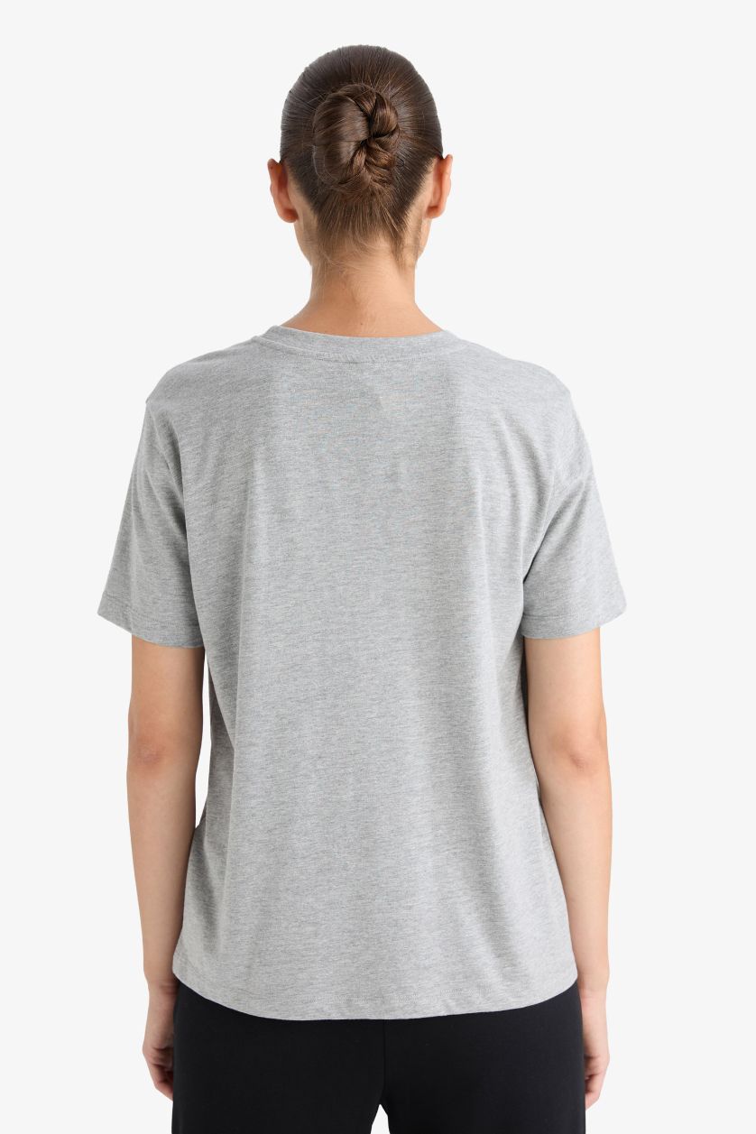 Kadın Gri Melanj Regular Fıt Basıc Penye Tişört