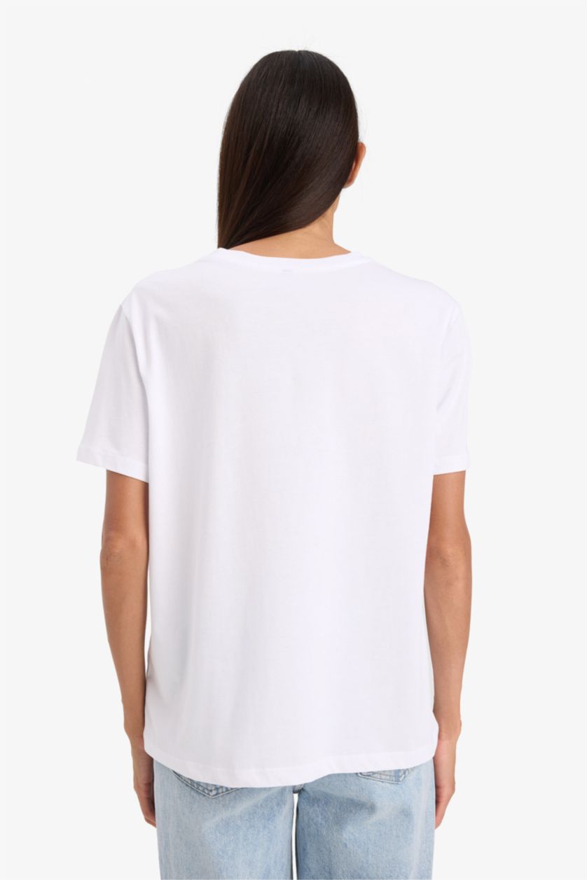 WOMAN White Regular Fit Crew Neck Basic Cotton Short Sleeve T-Shirt