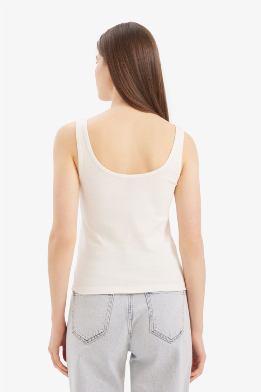 Женщины Бежевый Slim fit футболка без рукавов с круглым вырезом и из ребристой ткани