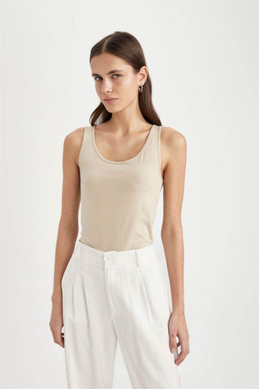 WOMAN Sand Slim Fit Ribana Crew Neck Sleeveless Tank Top