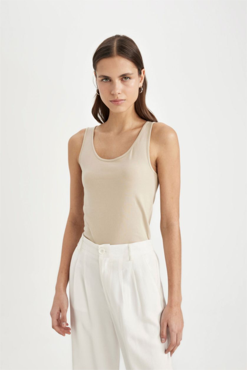 WOMAN Sand Slim Fit Ribana Crew Neck Sleeveless Tank Top