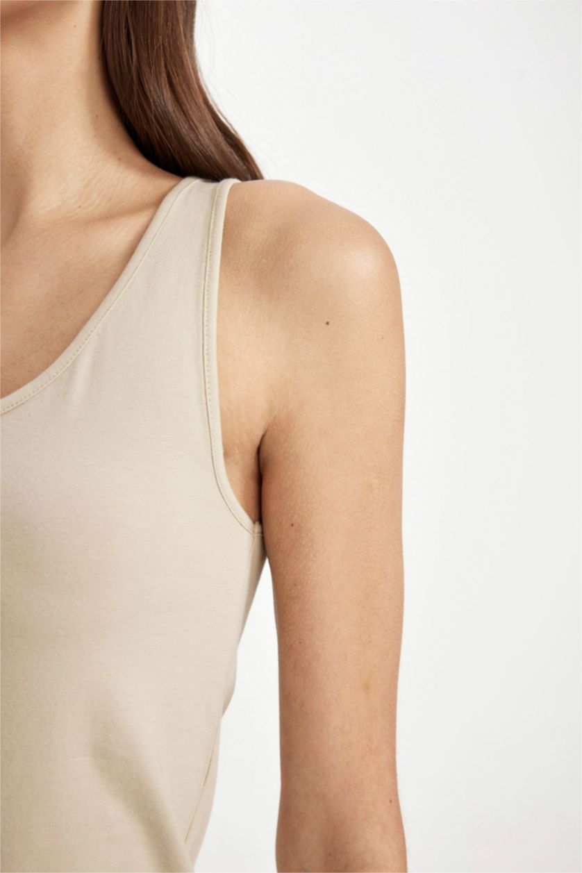 WOMAN Sand Slim Fit Ribana Crew Neck Sleeveless Tank Top