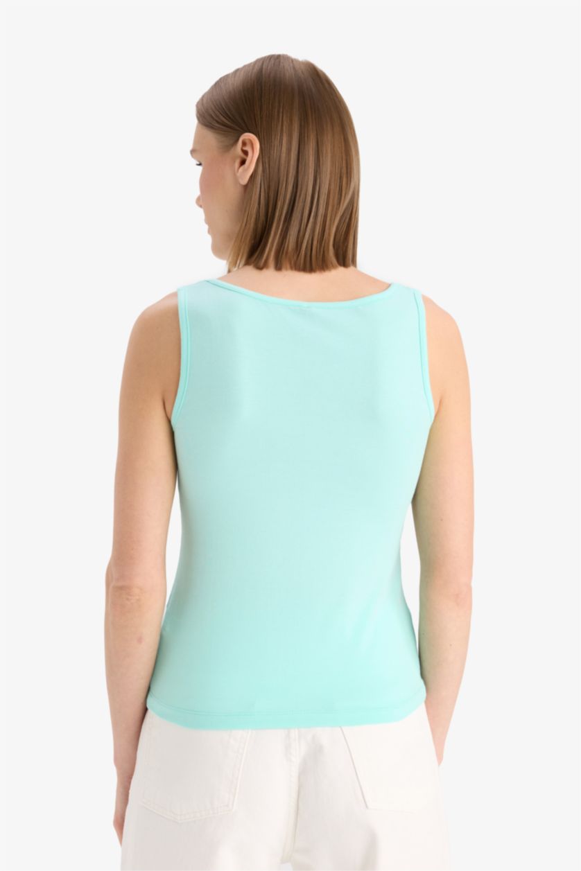 نساء نعناع ديباردور سليم فيت عادي مضلع برقبة مستديرة