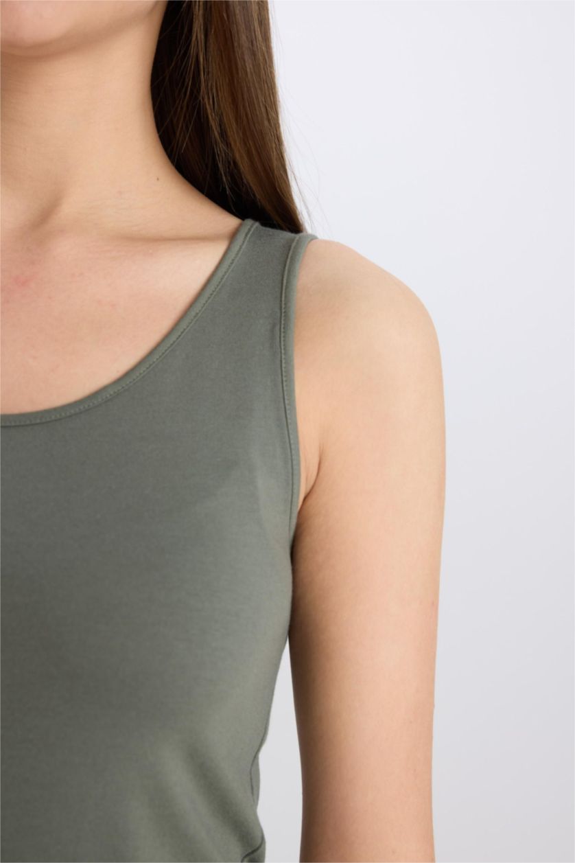 نساء كاكي فاتح ديباردور مضلع سليم فيت عادي برقبة مستديرة