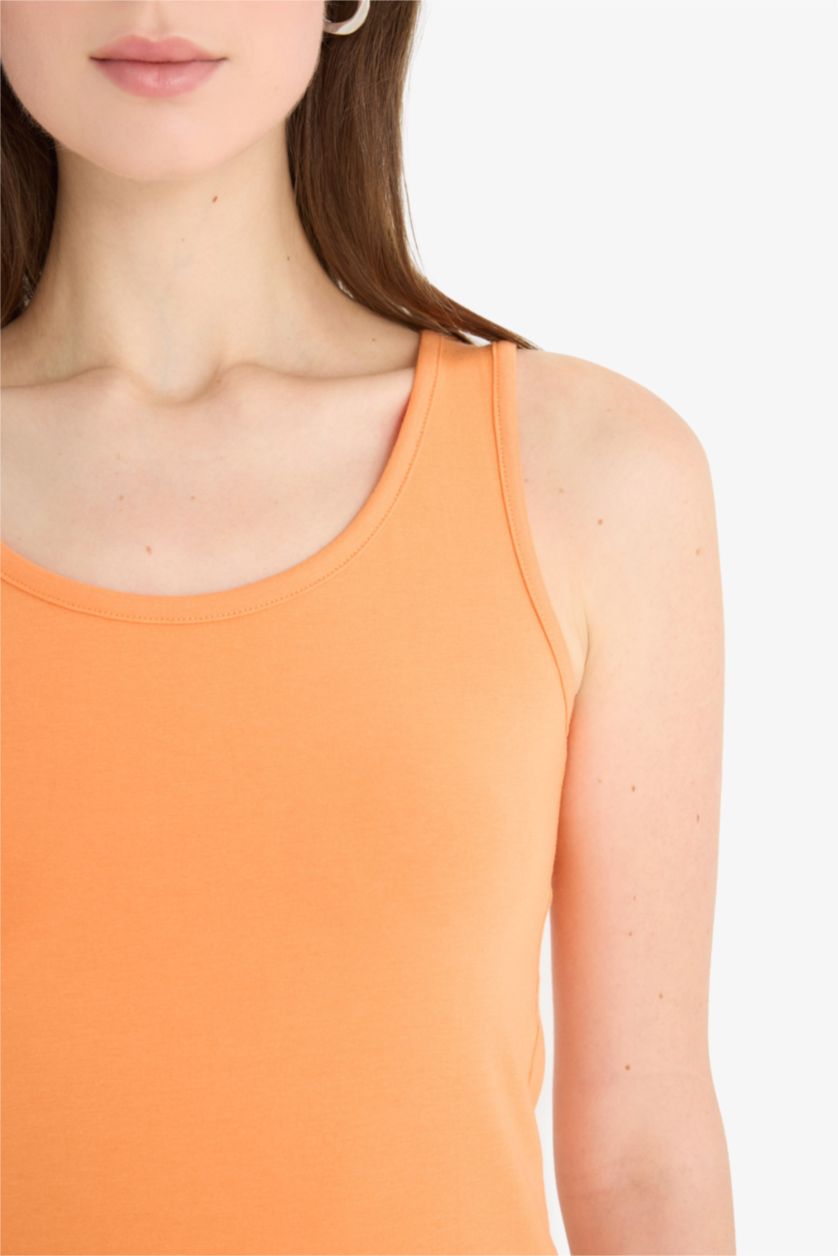 WOMAN Orange Slim Fit Basic Ribana Round Collar Sleeveless Tank Top