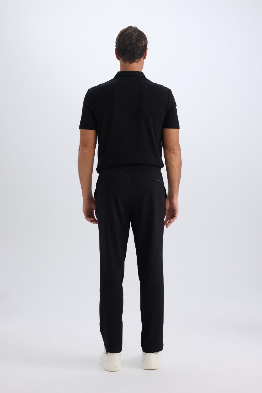 Erkek Siyah Relax Fit Rahat Kesim Düz Paça Krinkıl Yazlık Kumaş Pantolon