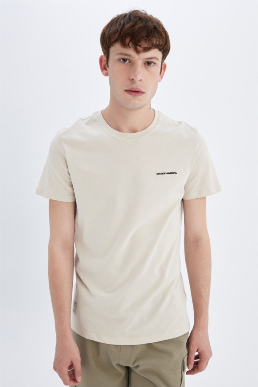 Man Sand Slim Fit Crew Neck Printed T-Shirt