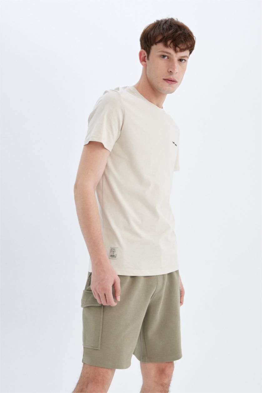 Man Sand Slim Fit Crew Neck Printed T-Shirt