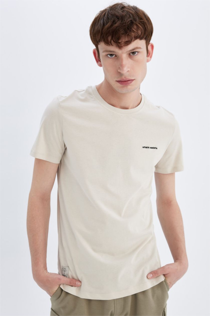 Man Sand Slim Fit Crew Neck Printed T-Shirt