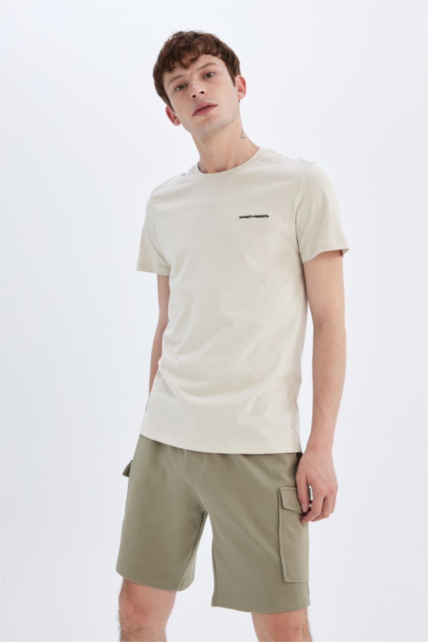 Man Sand Slim Fit Crew Neck Printed T-Shirt