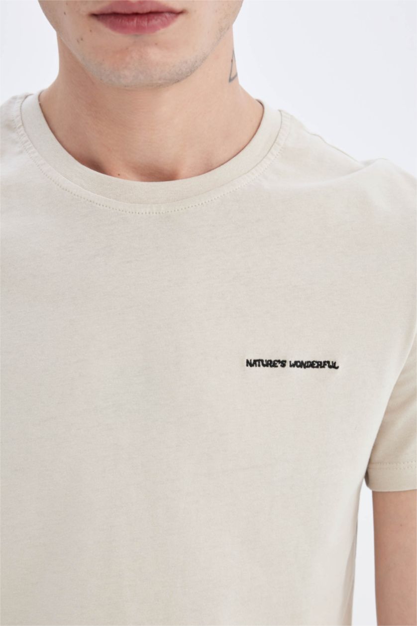 Man Sand Slim Fit Crew Neck Printed T-Shirt